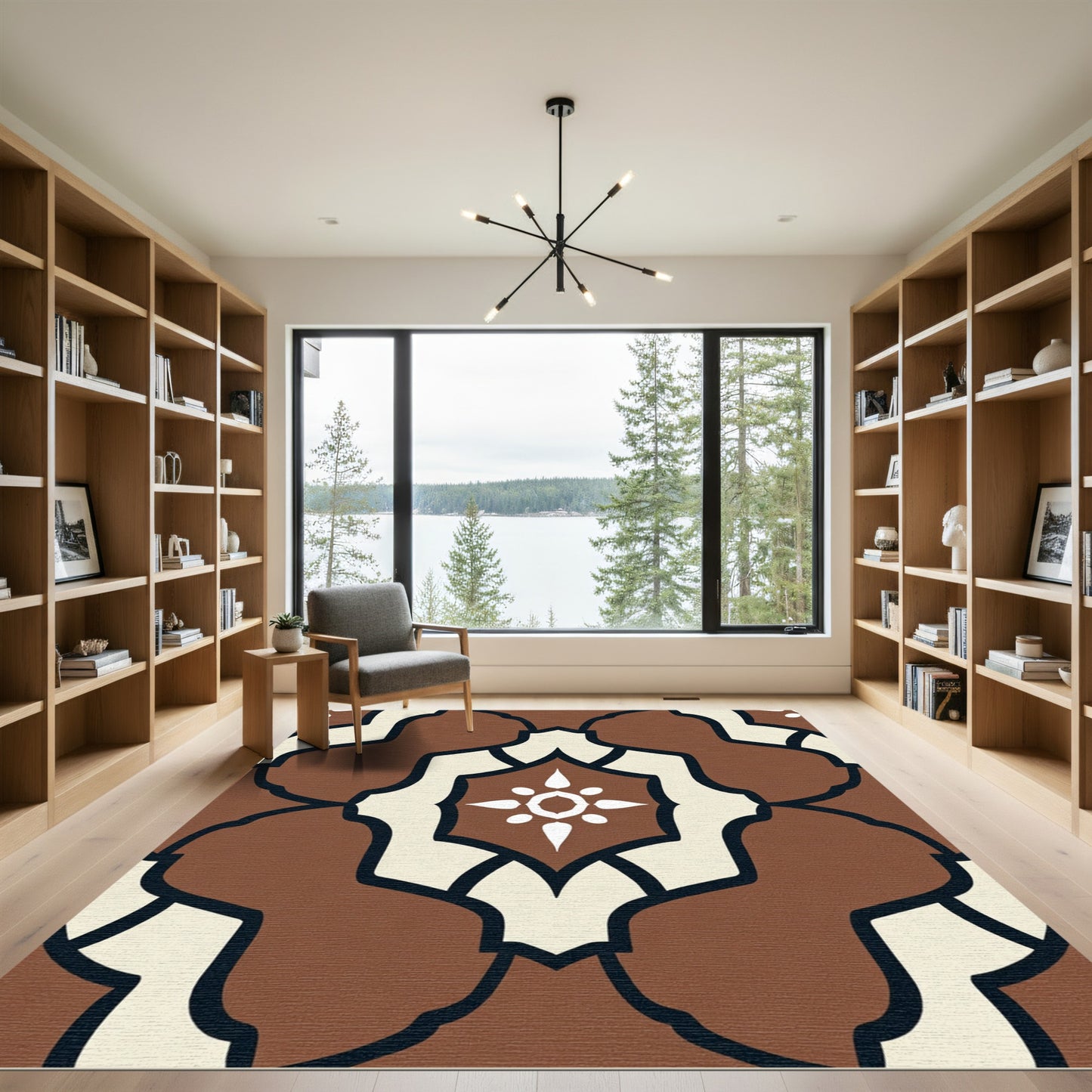 Brown Cream Abstract Medallion Rug