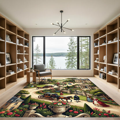 Regency Estate Garden Floral Scenery Rug