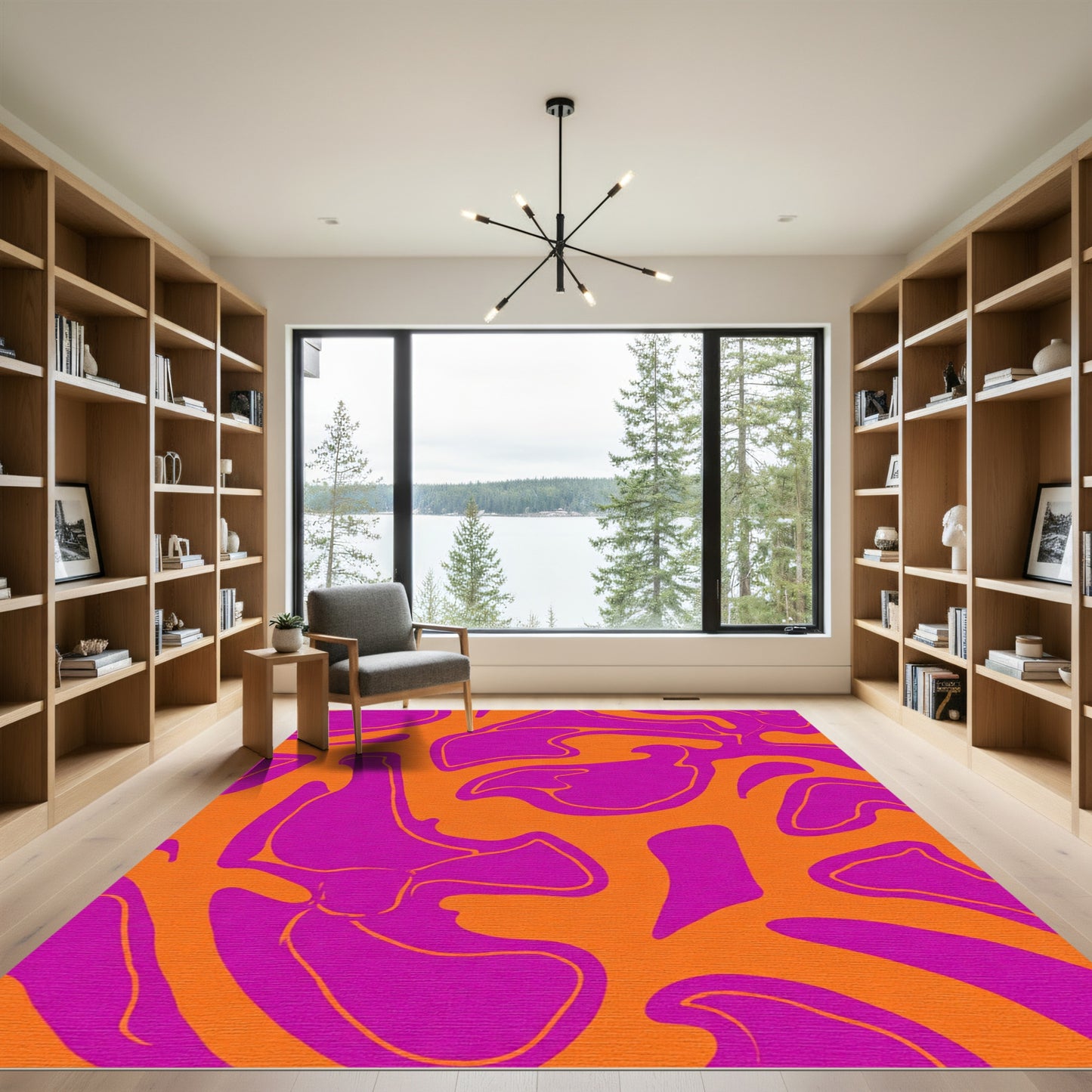 Bold Magenta Orange Swirl Flow Rug