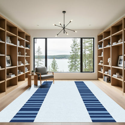 Navy Light Blue Striped Columns Rug