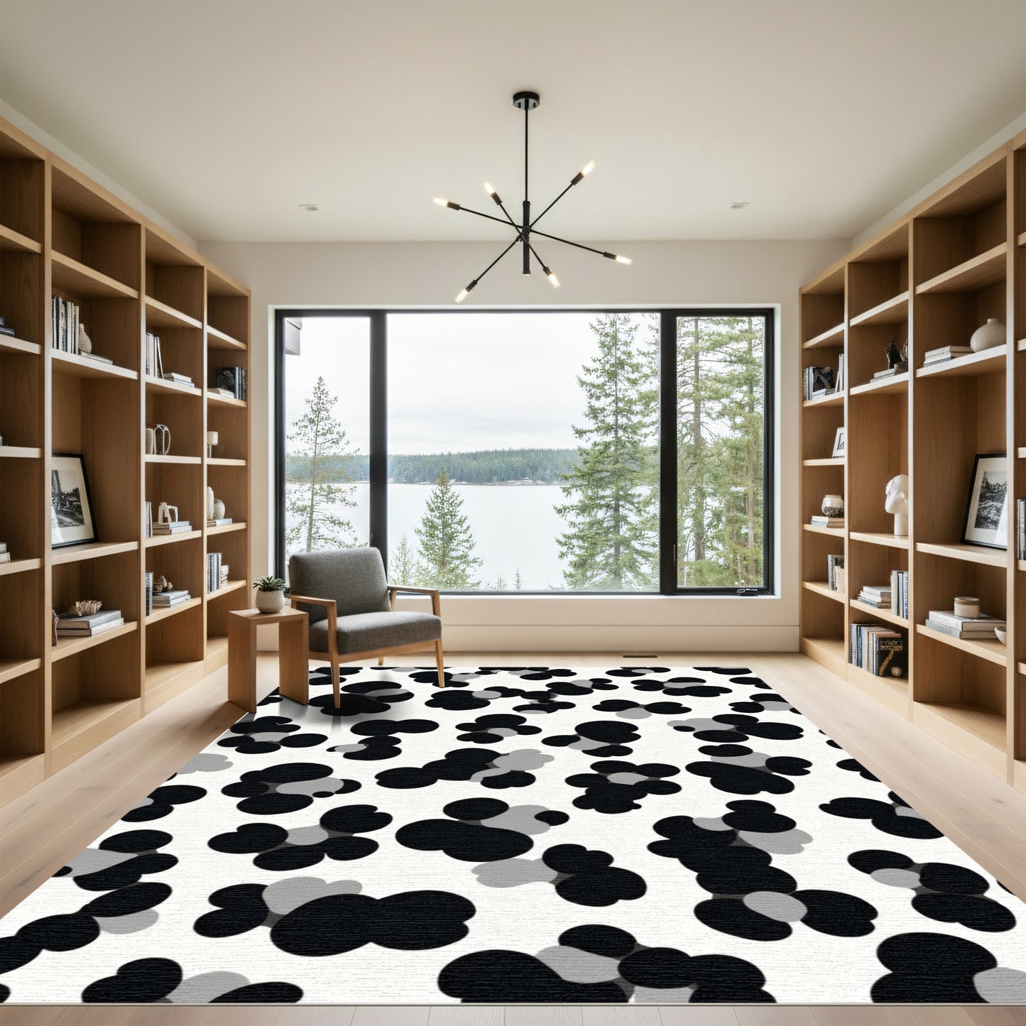 Abstract Black Gray Blob Cluster Rug