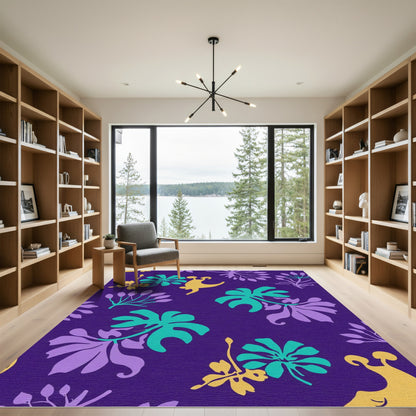 Tropical Purple Floral Botanical Scene Rug