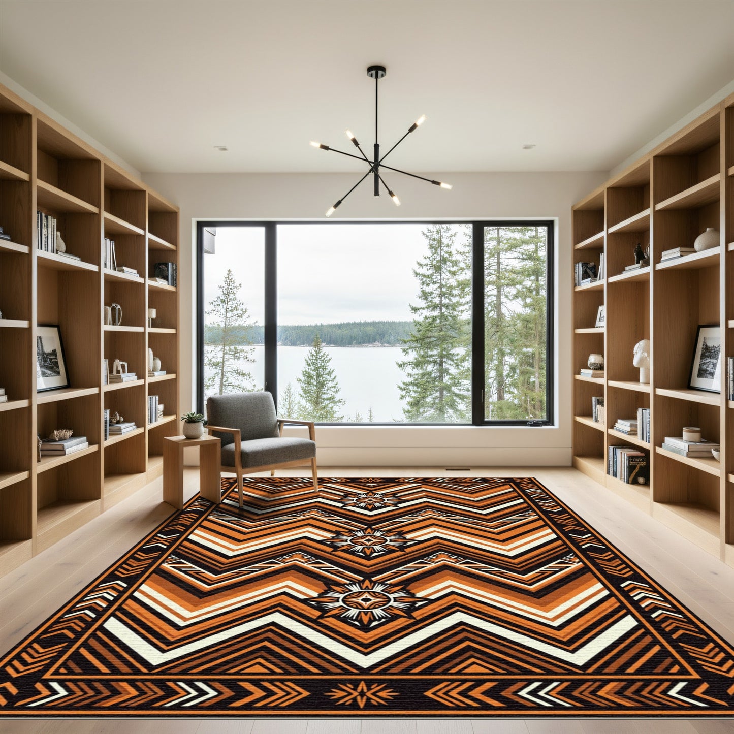 Geometric Terracotta Zigzag Sunset Sunburst Rug