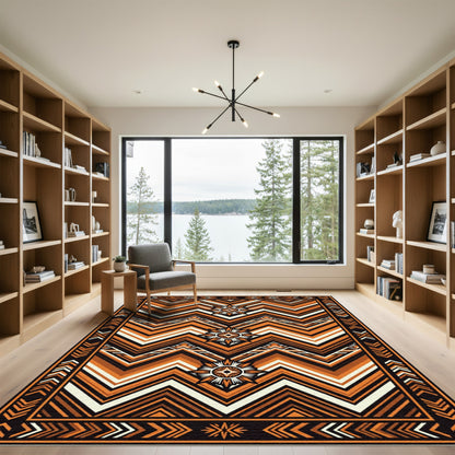 Geometric Terracotta Zigzag Sunset Sunburst Rug
