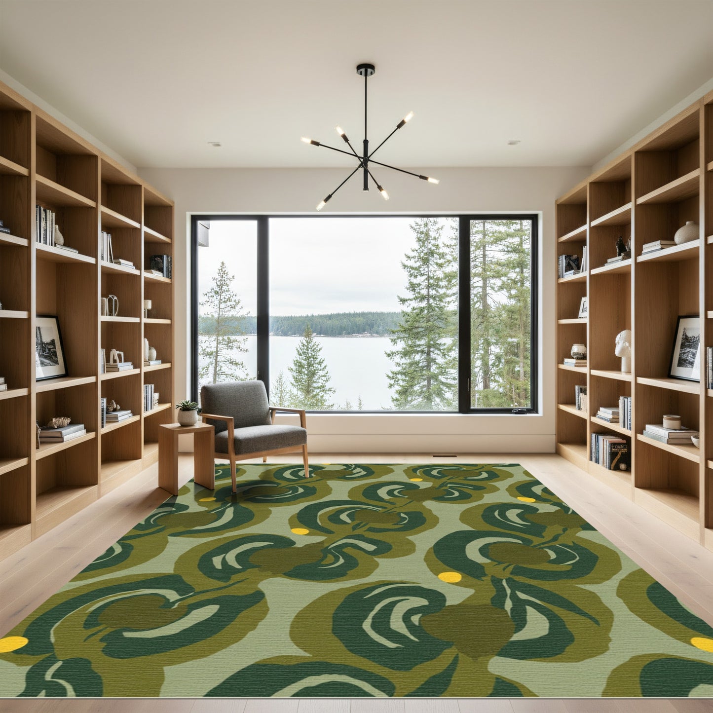 Muted Green Abstract Swirl Flowers Rug