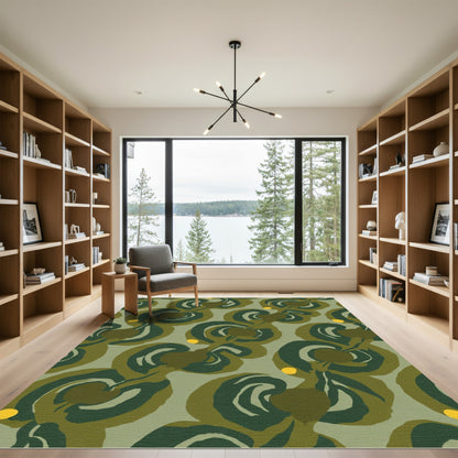 Muted Green Abstract Swirl Flowers Rug