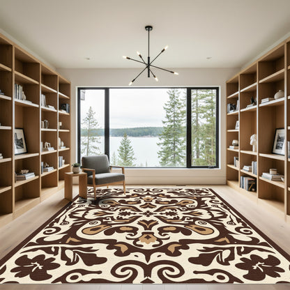 Earthy Floral Scrollwork Inlay Rug
