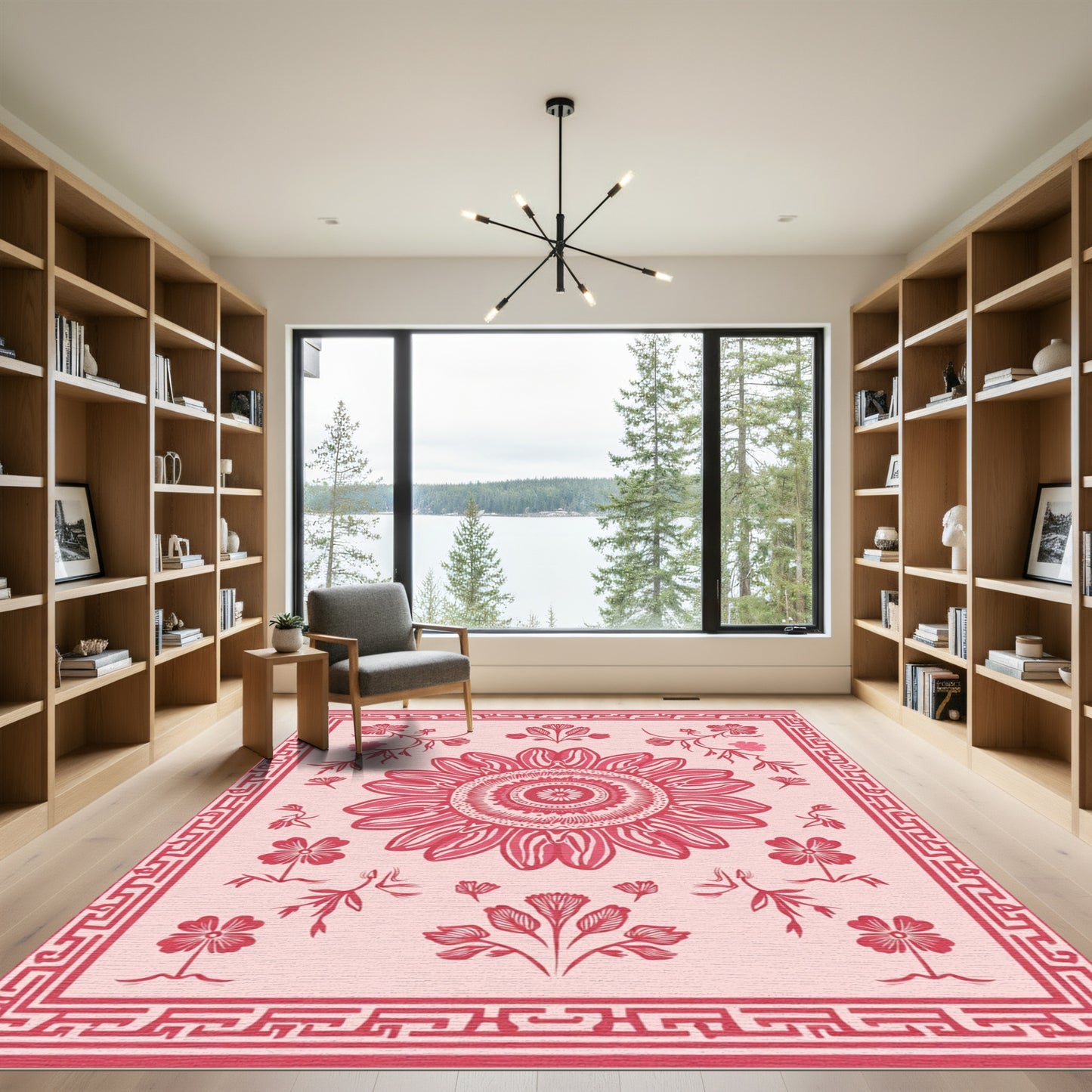 Crimson Floral Medallion Garden Border Rug