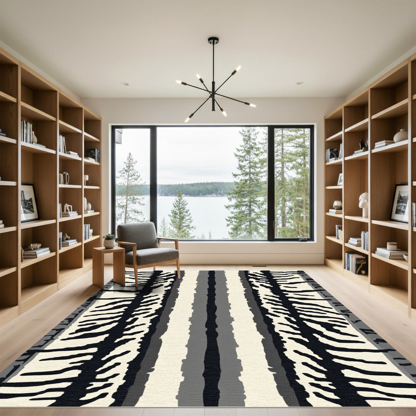 Bold Black Gray Creme Striped Rug