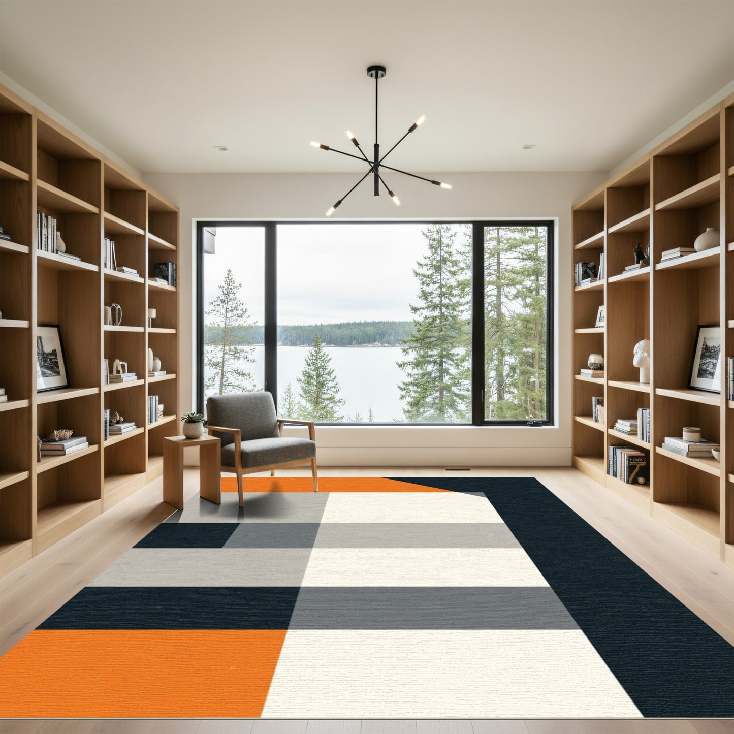 Bold Orange Gray Monochromatic Check Rug