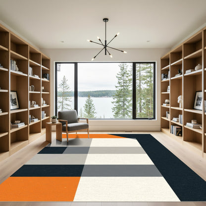 Bold Orange Gray Monochromatic Check Rug