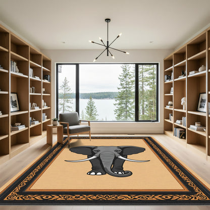 Majestic Gray Elephant Tribal Frame Rug