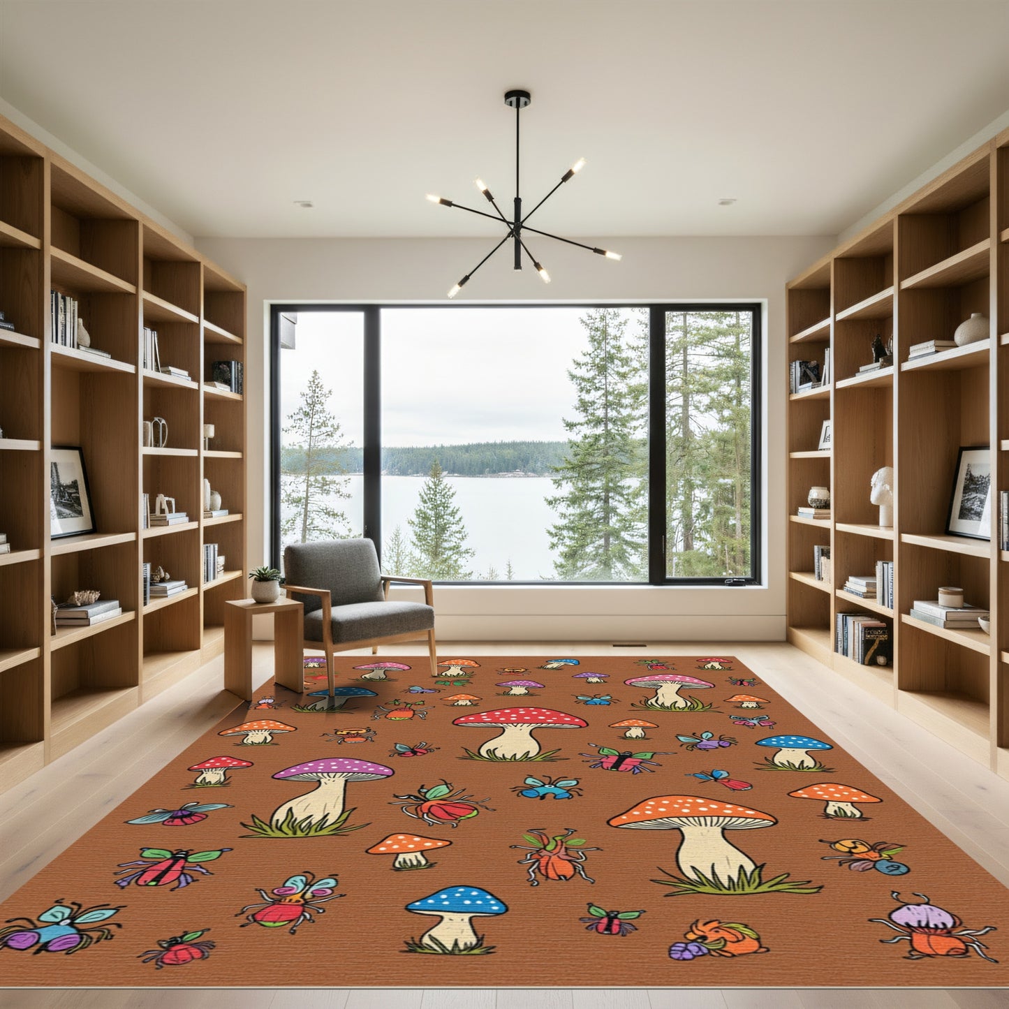Whimsical Fungi and Insect Meadow Rug