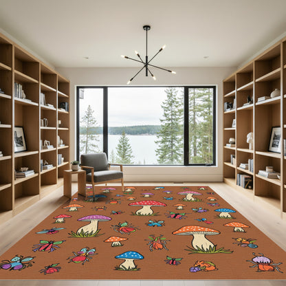 Whimsical Fungi and Insect Meadow Rug