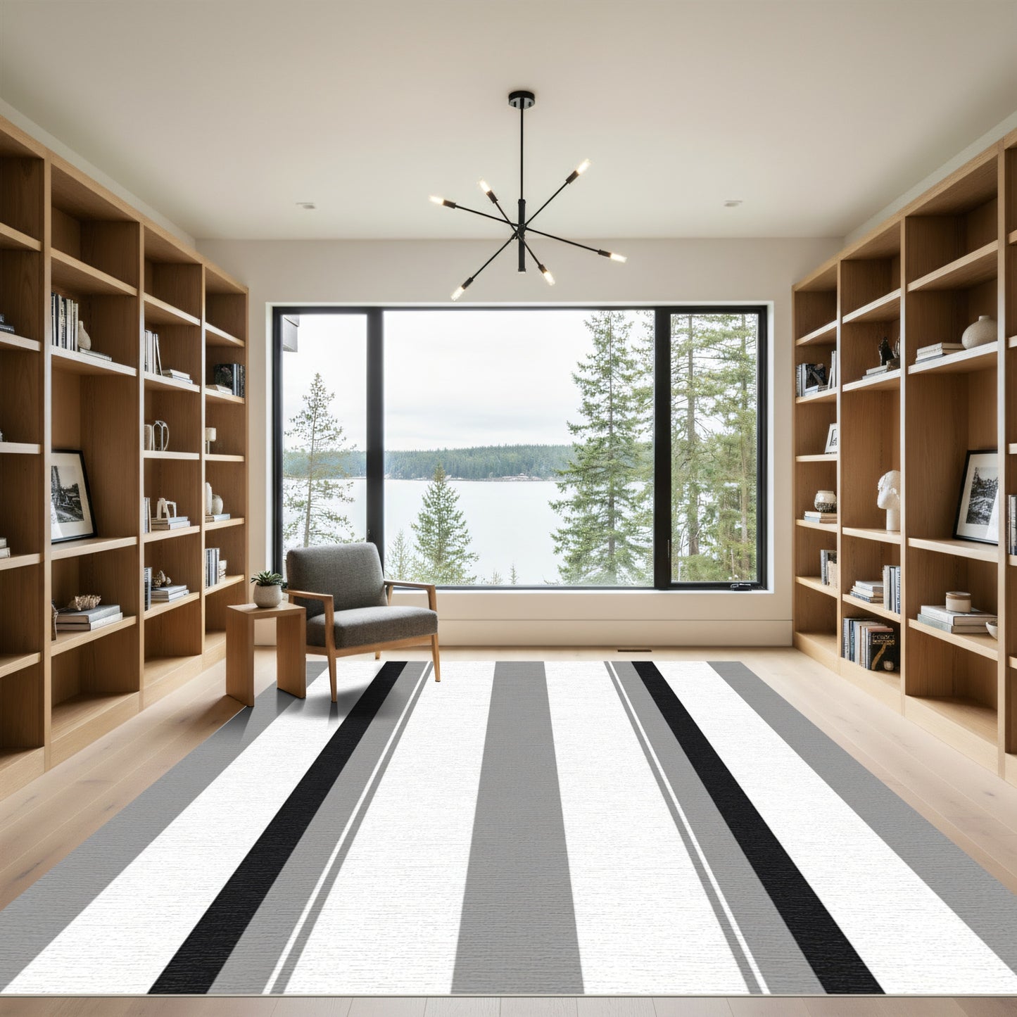 Modern Gray White Black Stripe Rug