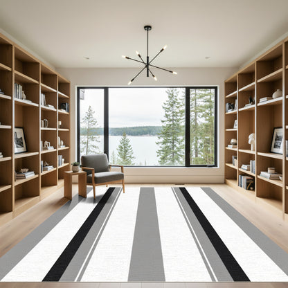 Modern Gray White Black Stripe Rug