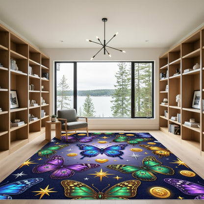 Ethereal Golden Butterfly Celestial Fantasy Rug