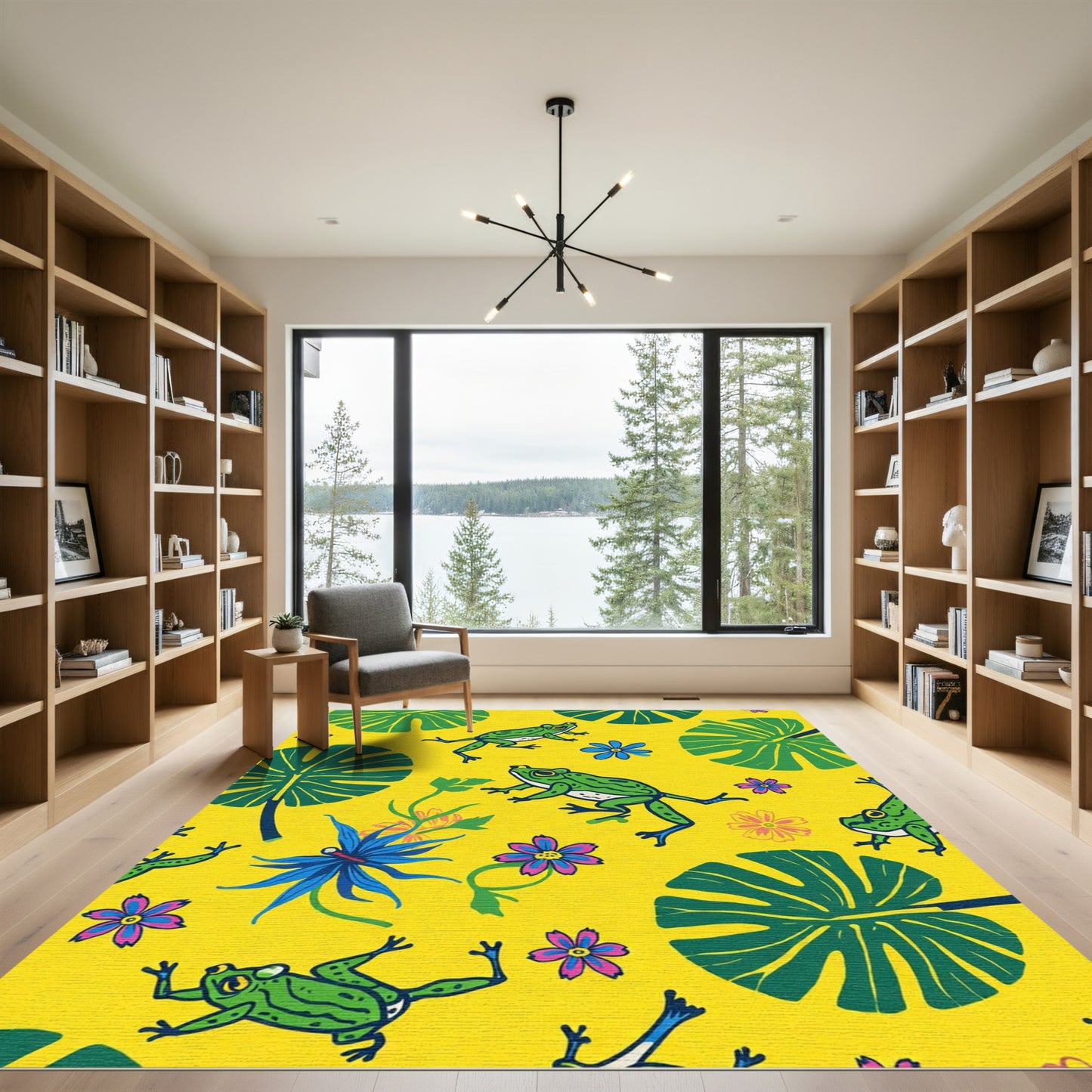 Whimsical Yellow Frog Garden Foliage Rug