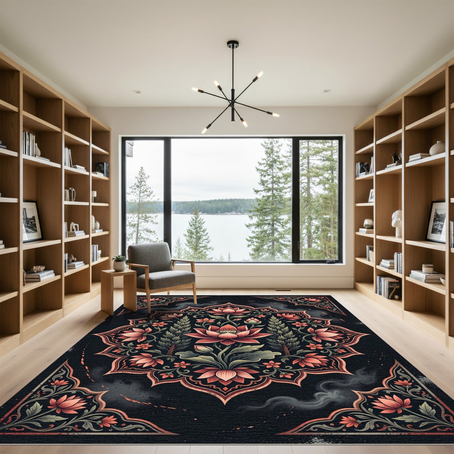 Elegant Lotus Medallion Floral Art Rug