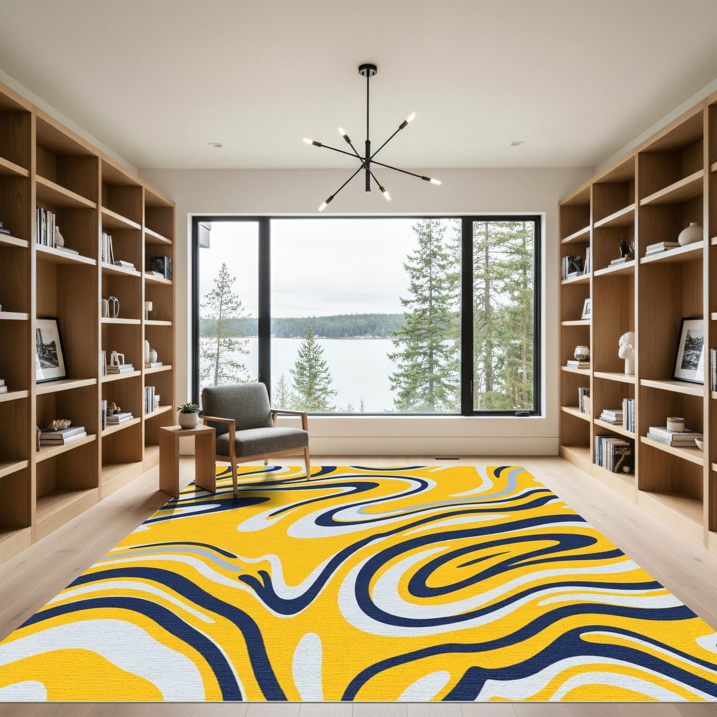 Golden Blue Swirl Liquid Art Rug