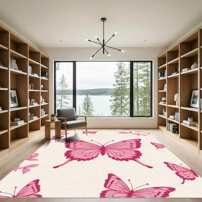 Pink Butterfly Garden Whimsical Rug