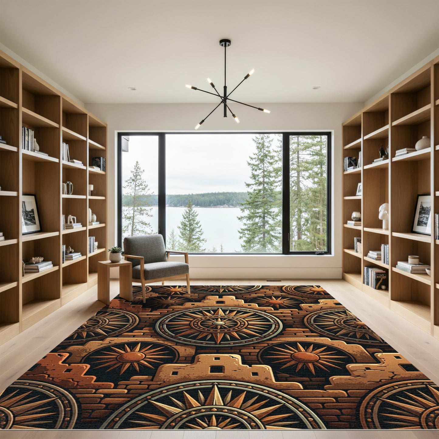 Terracotta Sunburst Geometric Adobe Tile Rug