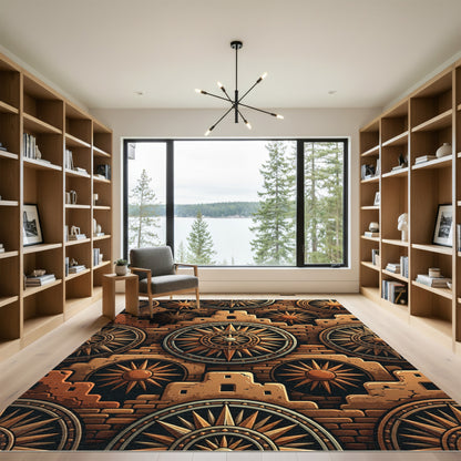 Terracotta Sunburst Geometric Adobe Tile Rug