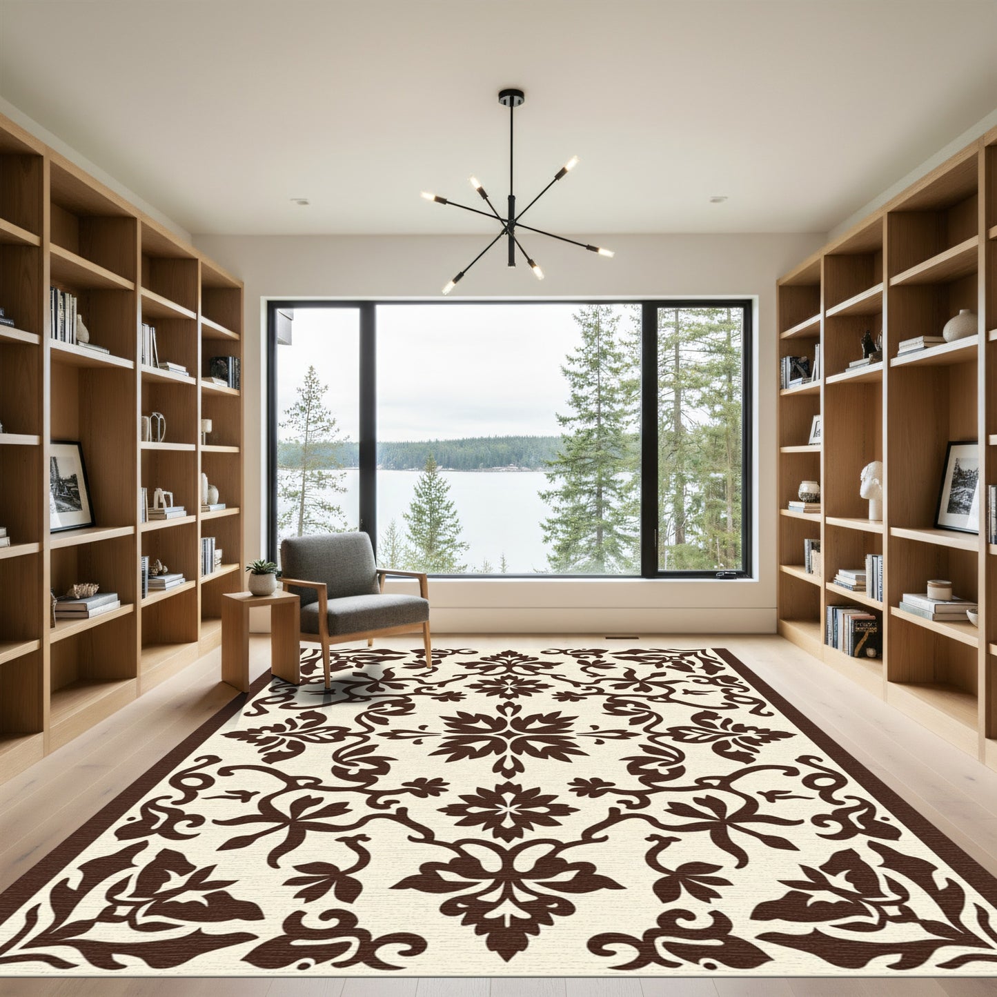 Rich Brown Damask Ornament Rug