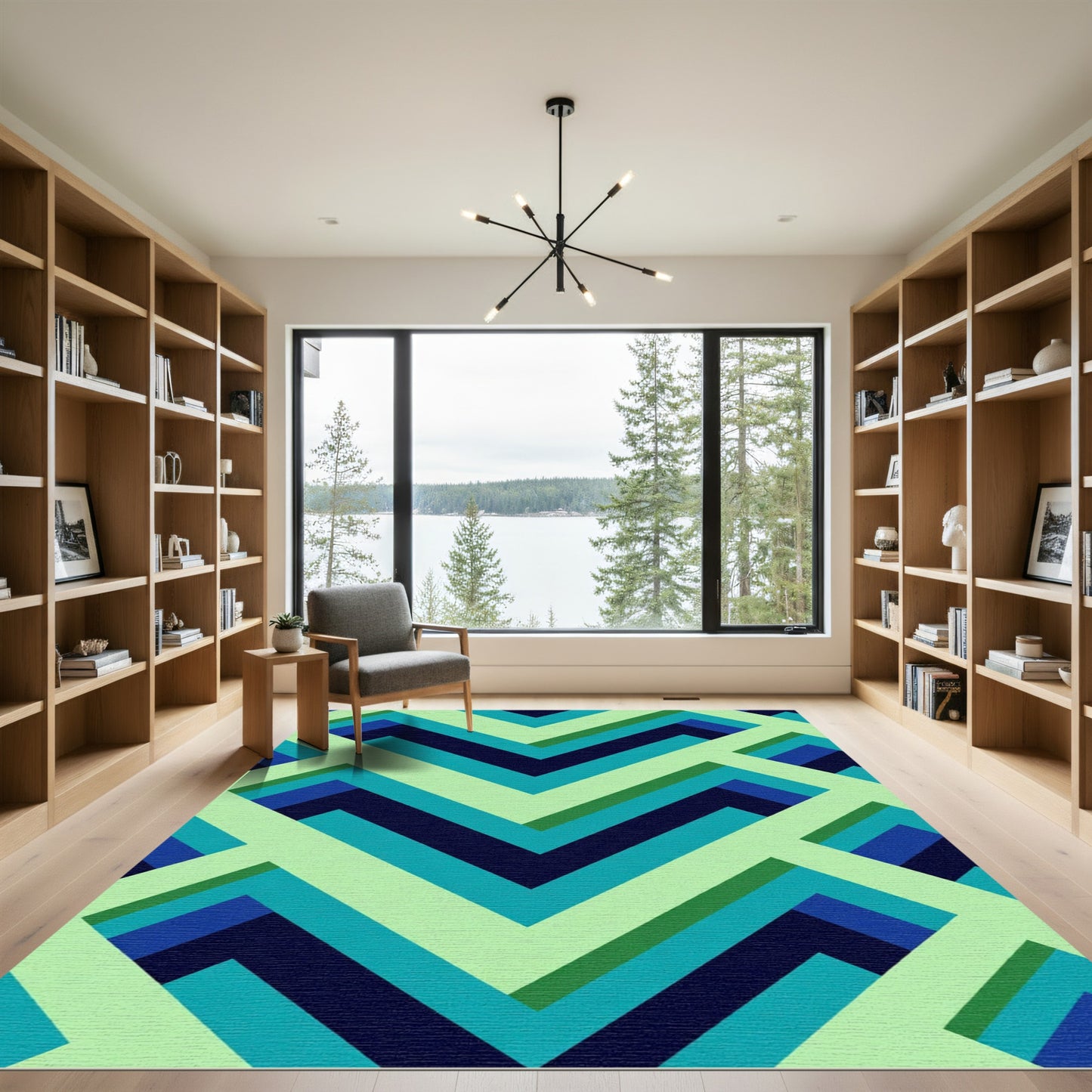 Aqua Blue Chevron Geometric Layers Rug