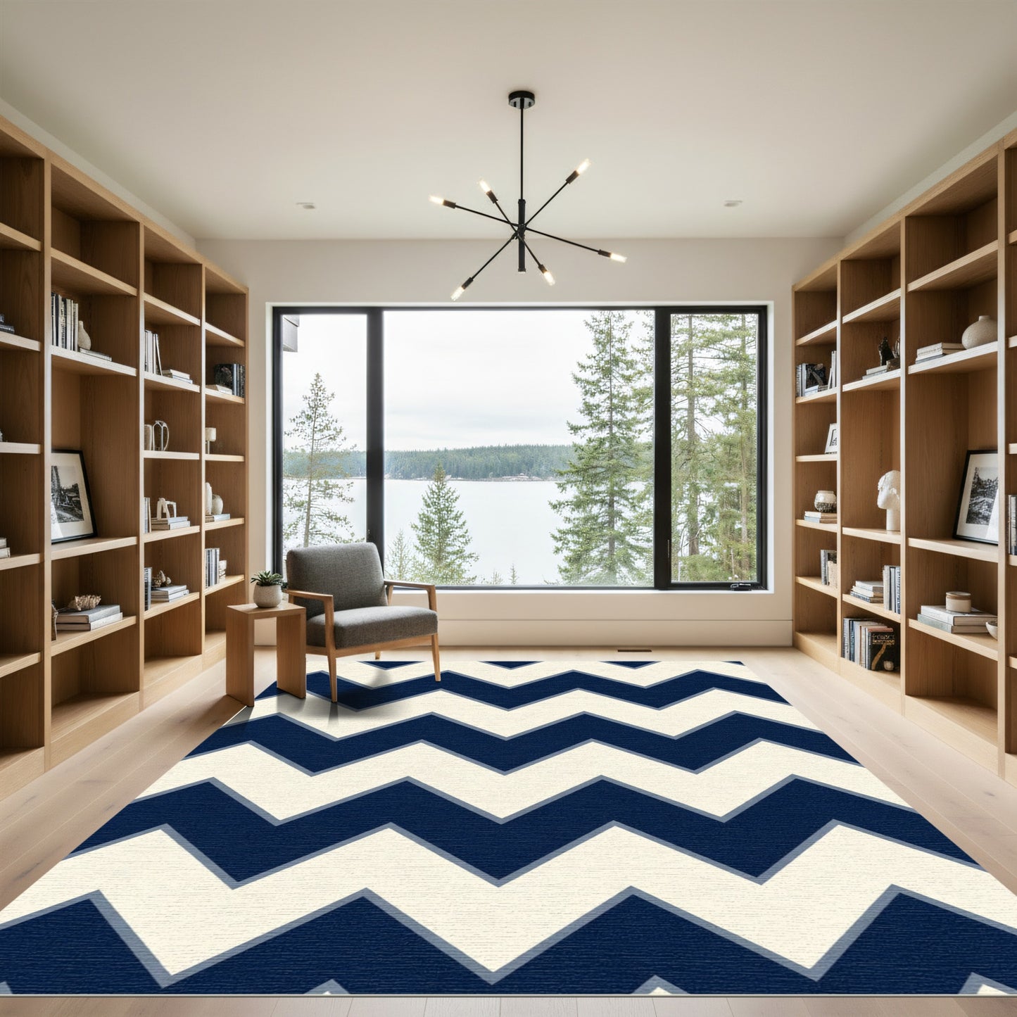 Navy Cream Zigzag Stripe Rug
