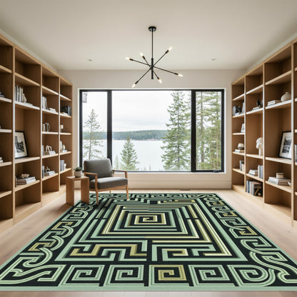 Sage Green Geometric Maze Border Rug