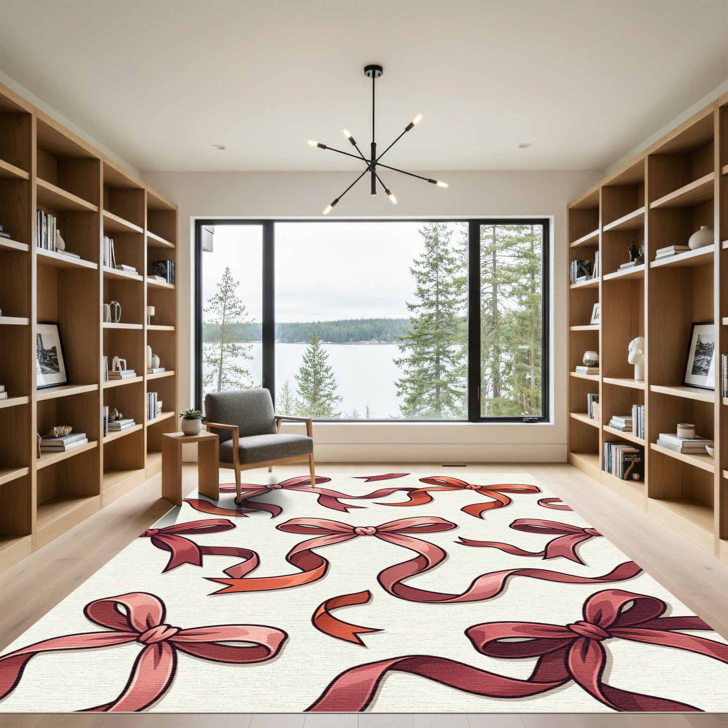 Elegant Blush Ribbon Bow Illustration Rug