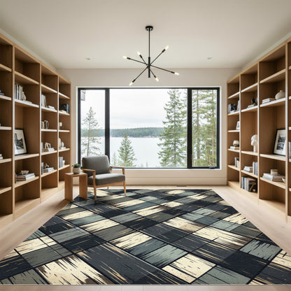 Textured Charcoal and Cream Diagonal Weave Rug