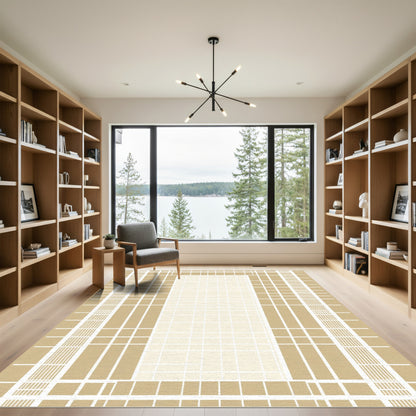 Beige Grid Frame Accent Rug