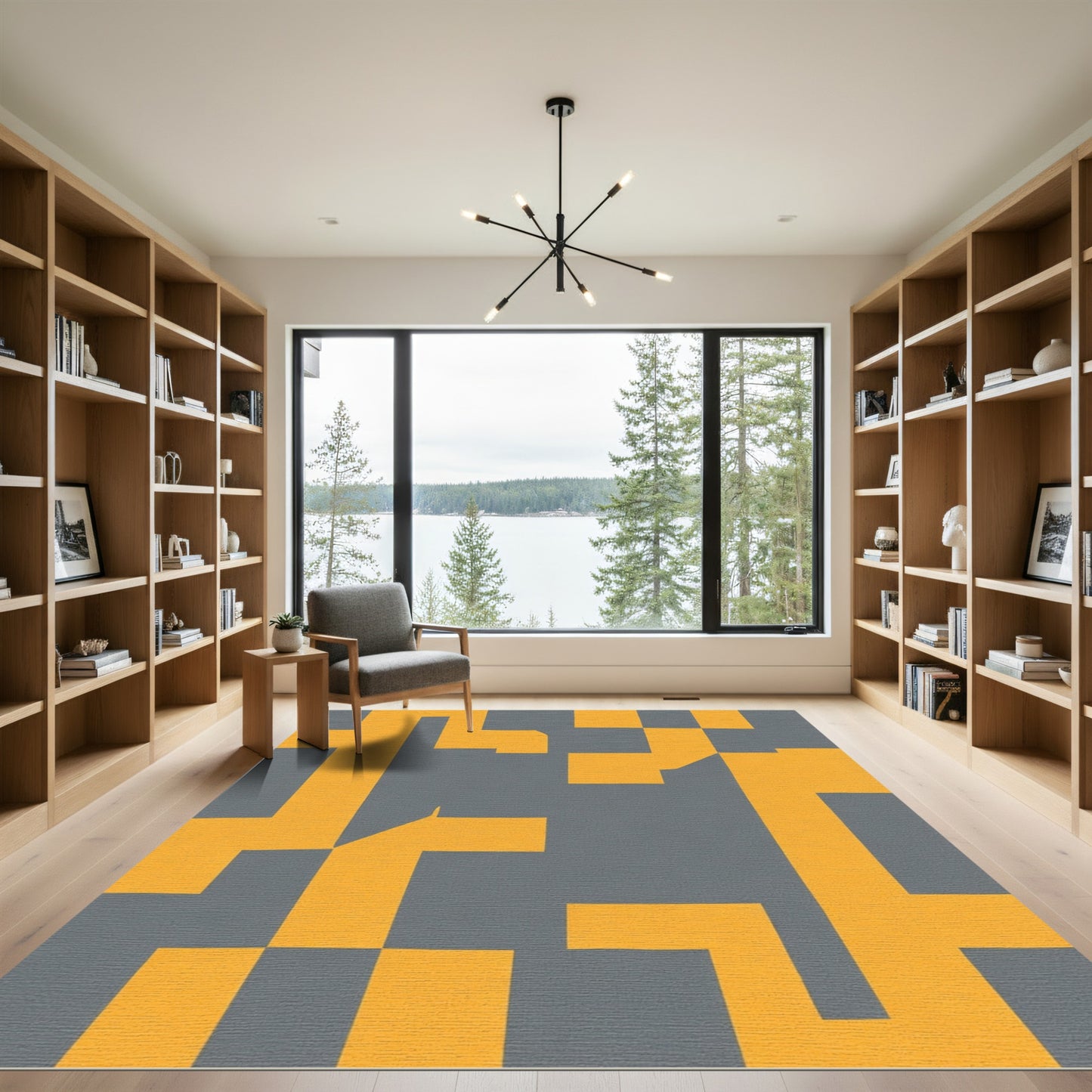 Gray Orange Cubist Geometric Blocks Rug