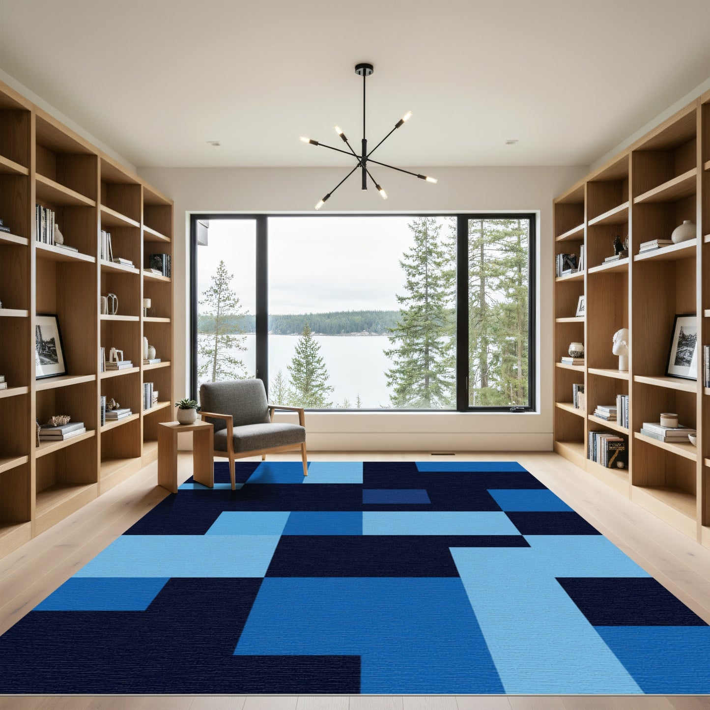 Deep Blue Geometric Abstract Blocks Rug
