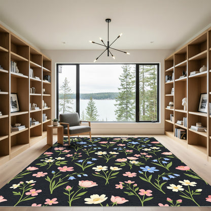 Pink Blue White Floral Stem Arrangement Rug