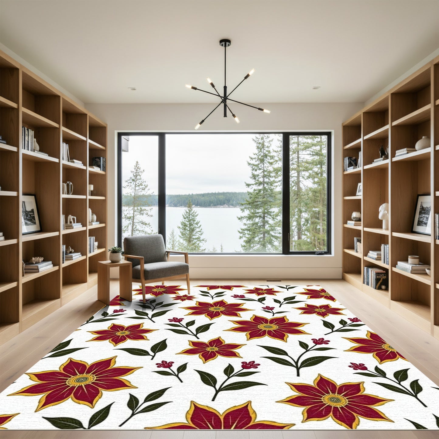 Vibrant Burgundy Bloom Garden Arrangement Rug