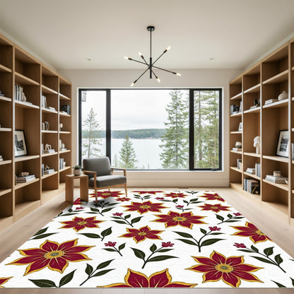 Vibrant Burgundy Bloom Garden Arrangement Rug