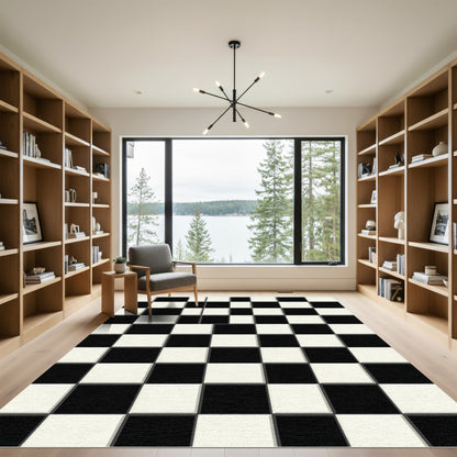 Modern Monochrome Black and White Checkerboard Rug