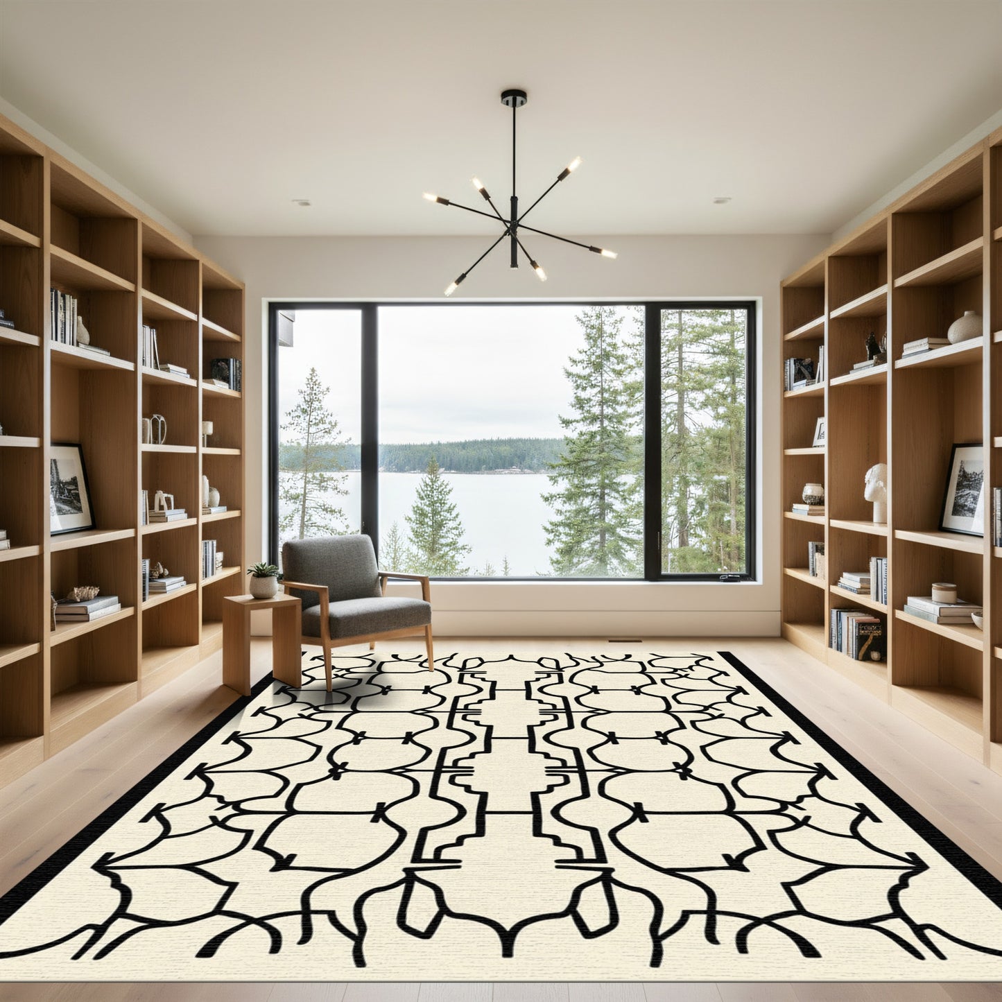 Cream Black Lattice Arch Rug