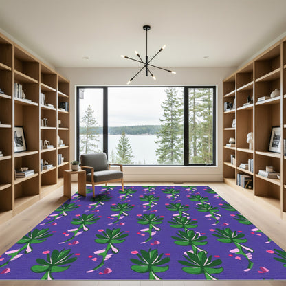 Purple Modern Green Leaf Vine Accents Rug