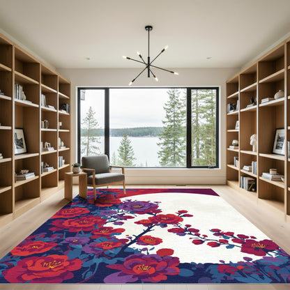 Crimson Floral Moon Blossom Rug