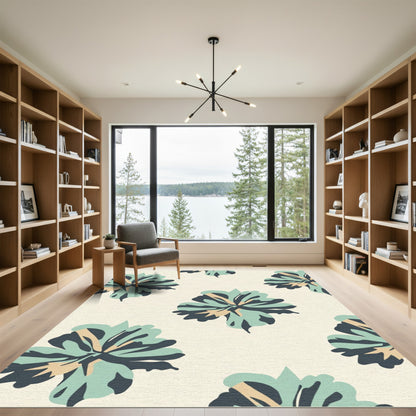 Muted Teal Abstract Floral Art Rug