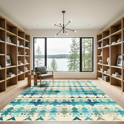 Coastal Blue Tribal Diamond Stripes Rug
