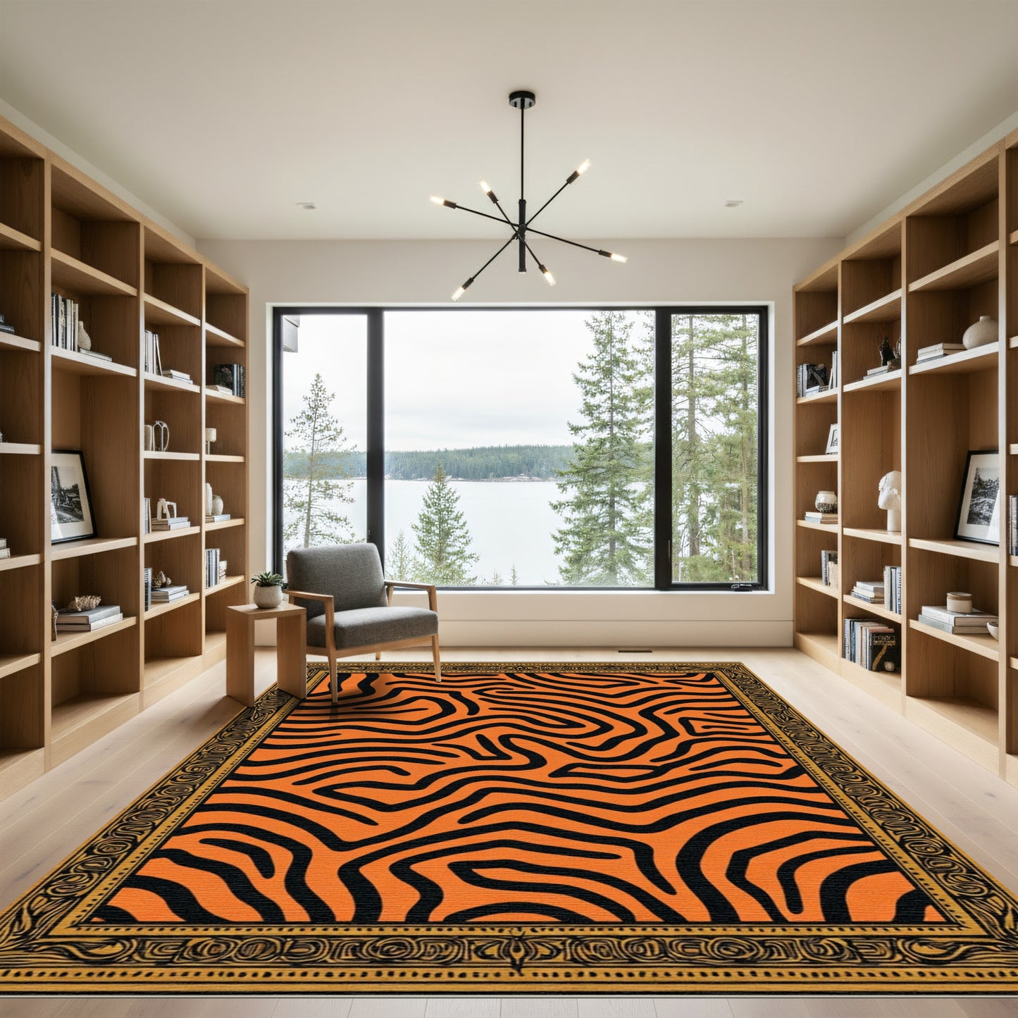 Bold Orange Black Curvy Border Rug