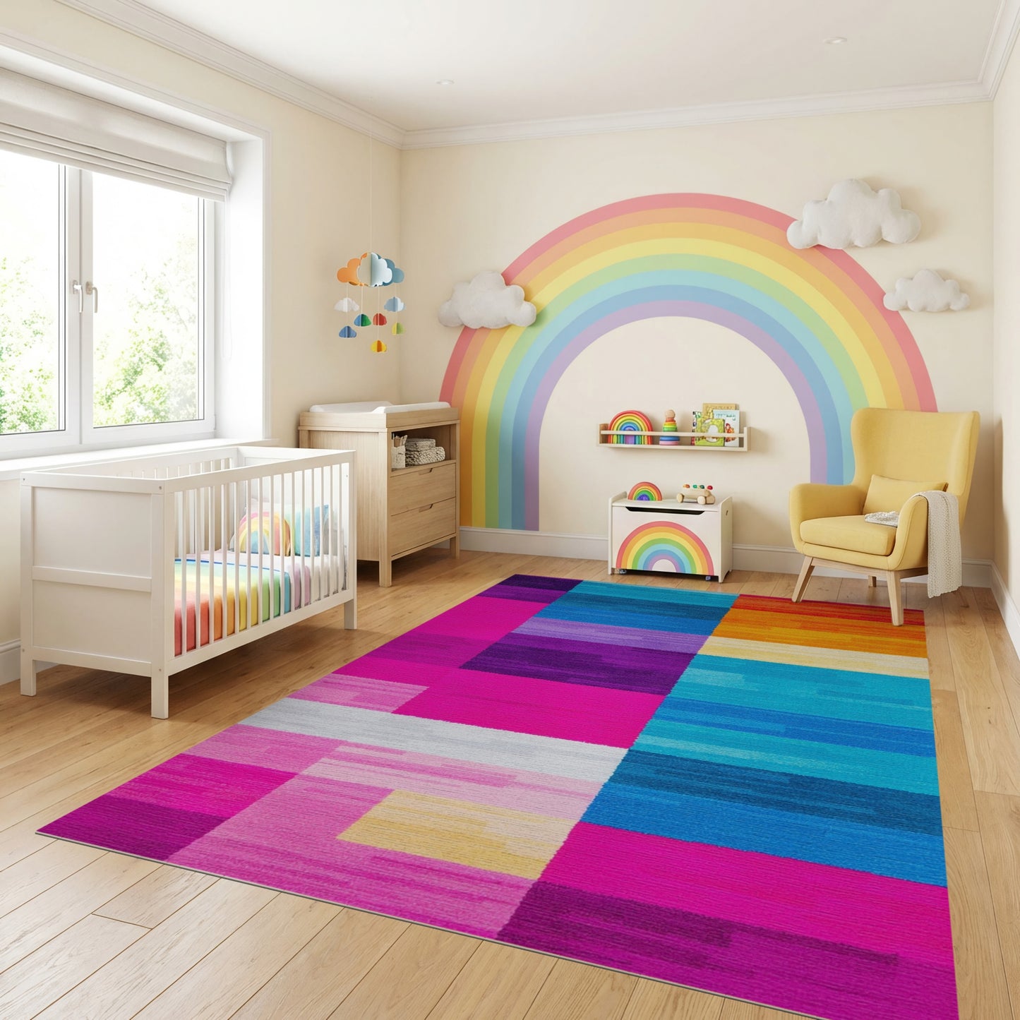 Modern Vibrant Multicolor Stripe Rug