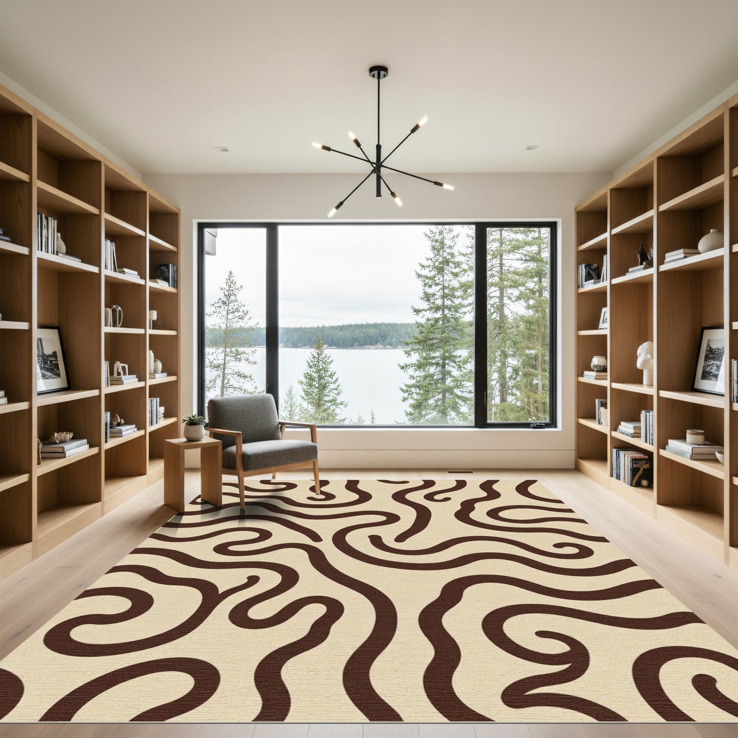 Chocolate Swirl Beige Abstract Lines Rug