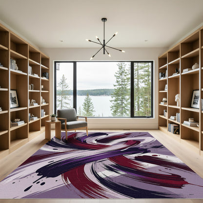 Bold Abstract Swirl Purple Plum Rug
