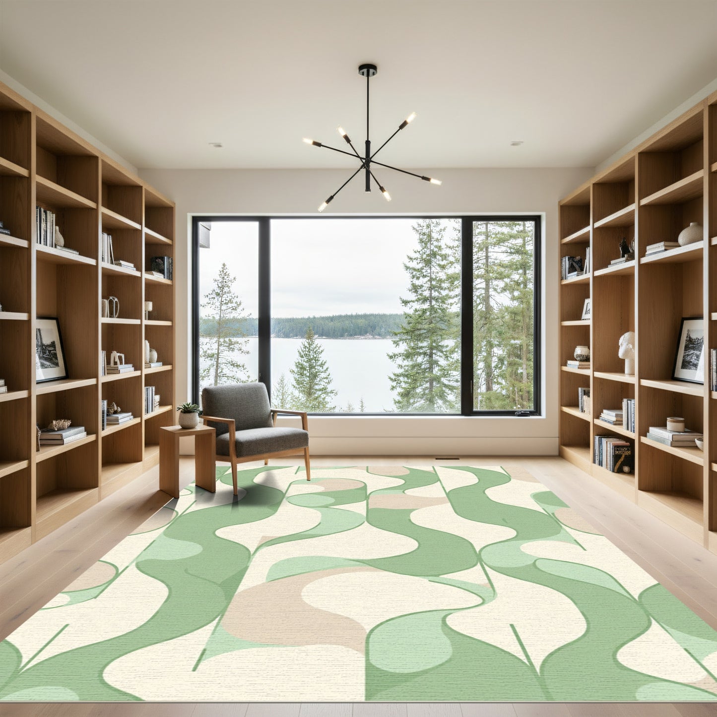 Soft Green Abstract Flowing Shapes Rug